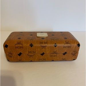 MCM Cognac brown monogram hard sunglasses case with cleaning cloth